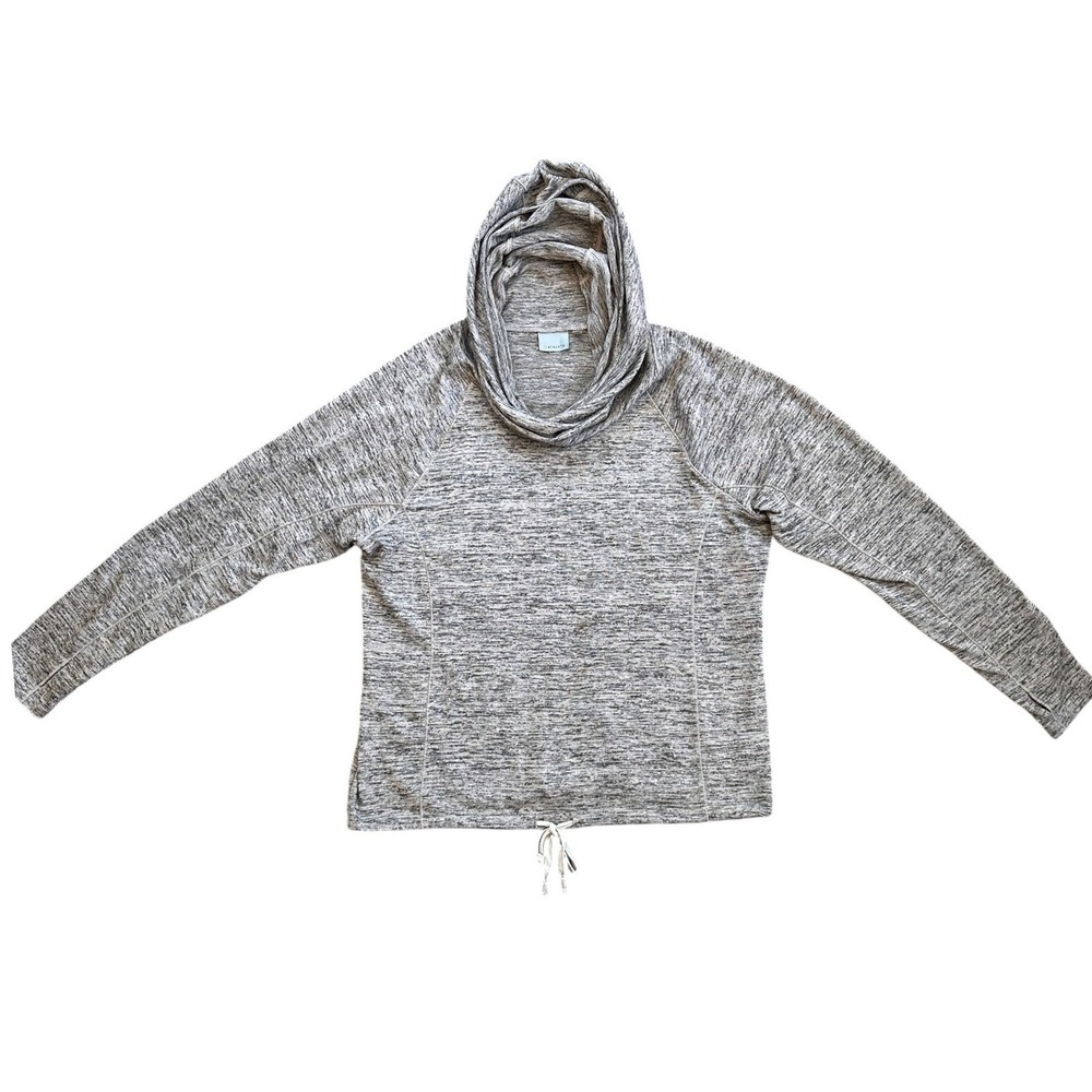 Athleta Space Dye Cowl Neck Hoodie Women Large Grey White Drawstring Hem 138353